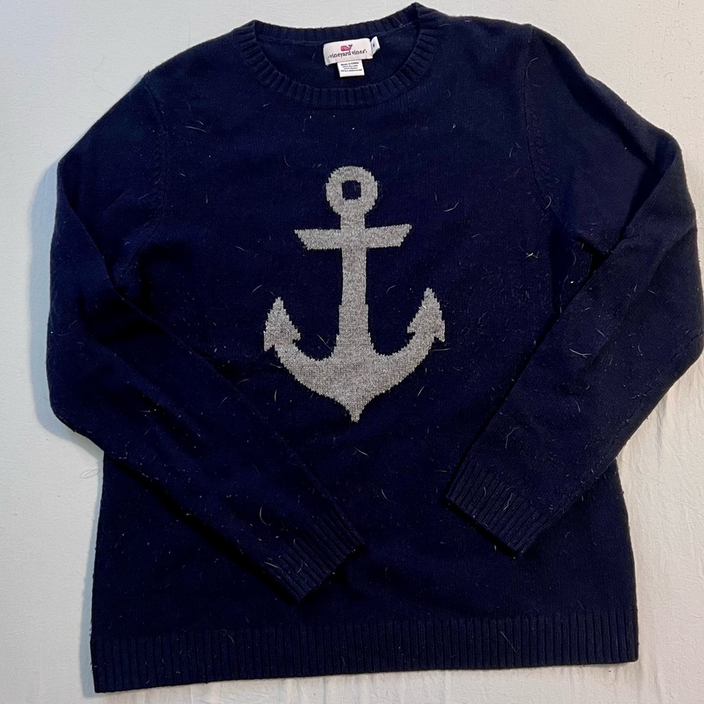 Vineyard Vines Navy Wool Sweater with Anchor